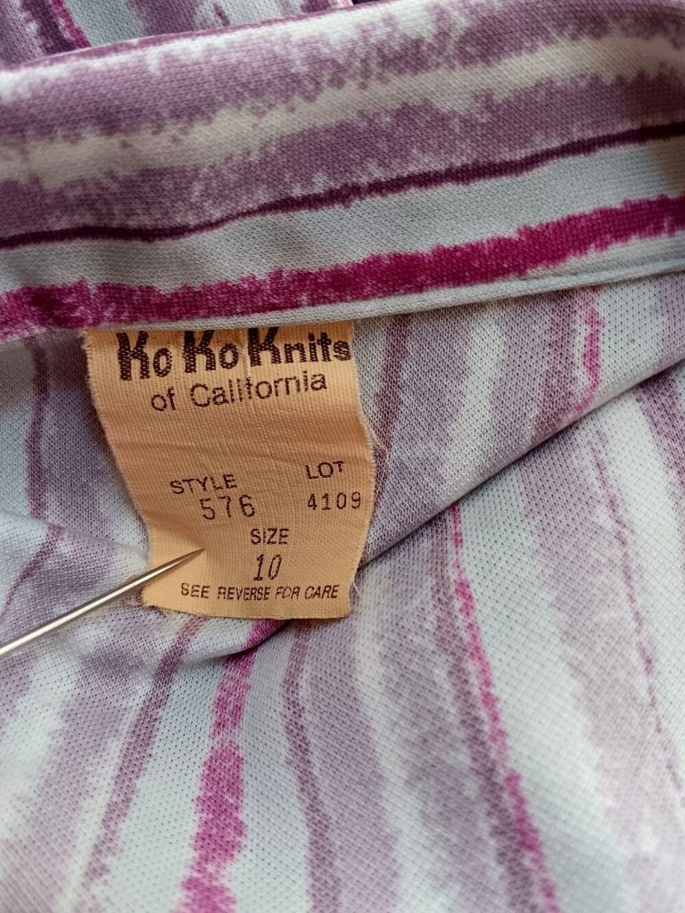 True Vintage Top 10 Medium 1970s Purple Polyester Striped Collared Ko Ko Knits